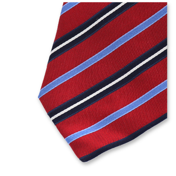 Cravate Rouge De Luxe - Rayures Bleues (2)