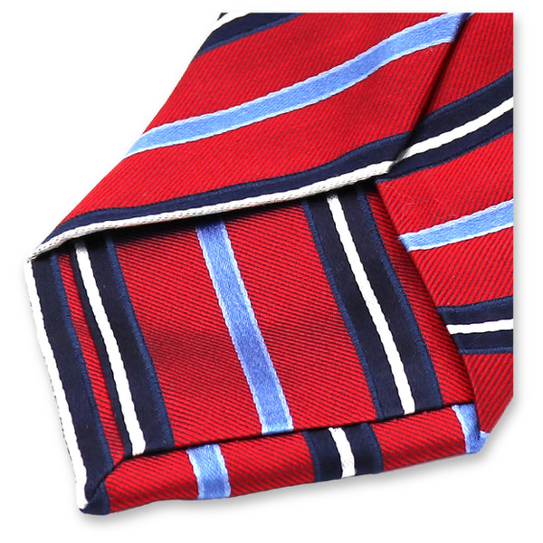 Cravate Rouge De Luxe - Rayures Bleues (3)