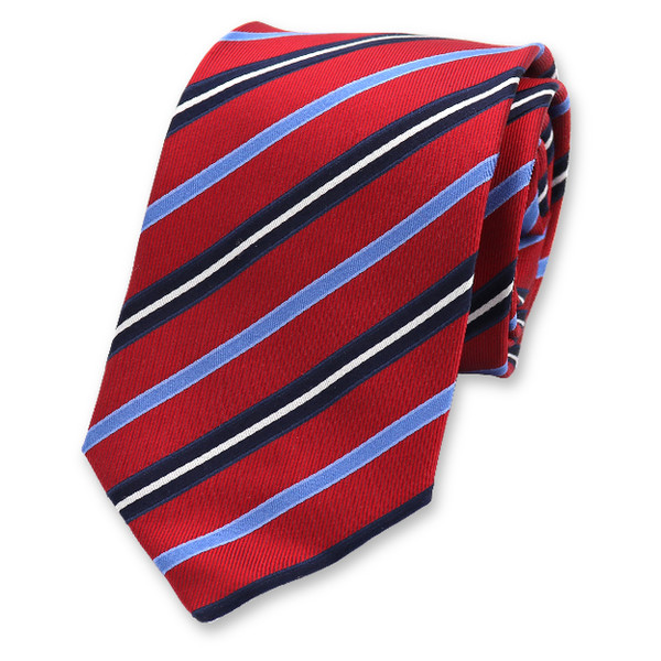 Cravate Rouge De Luxe - Rayures Bleues (1)
