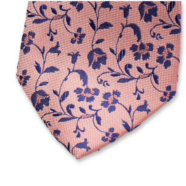 Cravate Luxe Rose Clair - Fleurs Bleues (2)