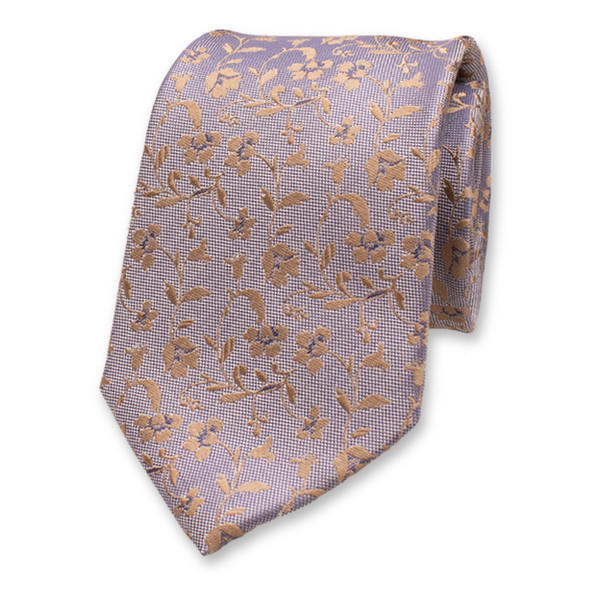 Cravate Luxe Rose Clair - Fleurs Bleues (1)