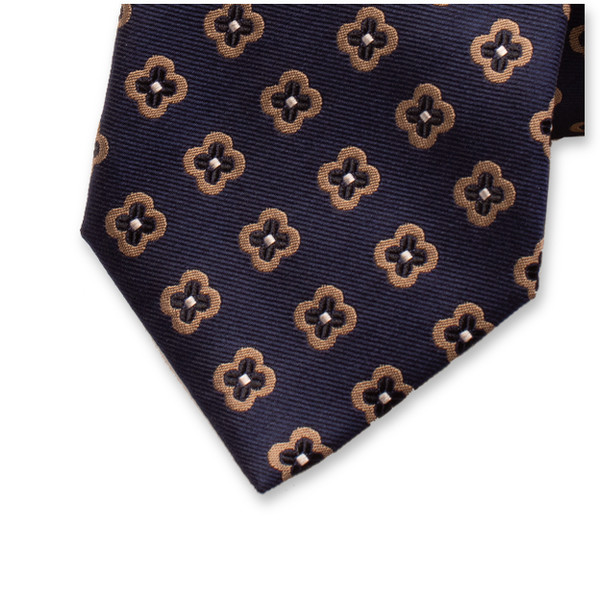 Cravate de luxe bleu foncé à fleurs beiges (1)