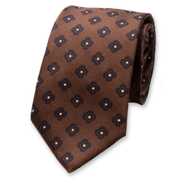 Cravate de luxe marron à fleurs (1)