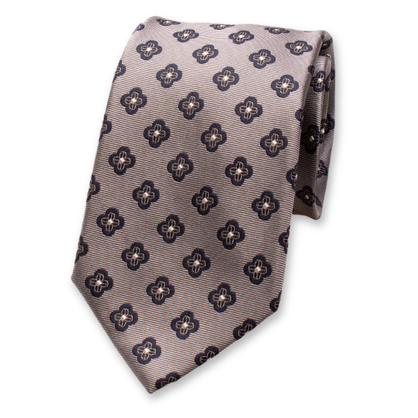 Cravate Grise Luxe - Fleurs Bleues (1)