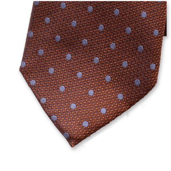 Cravate de Luxe Marron rouille à pois bleu clair (2)
