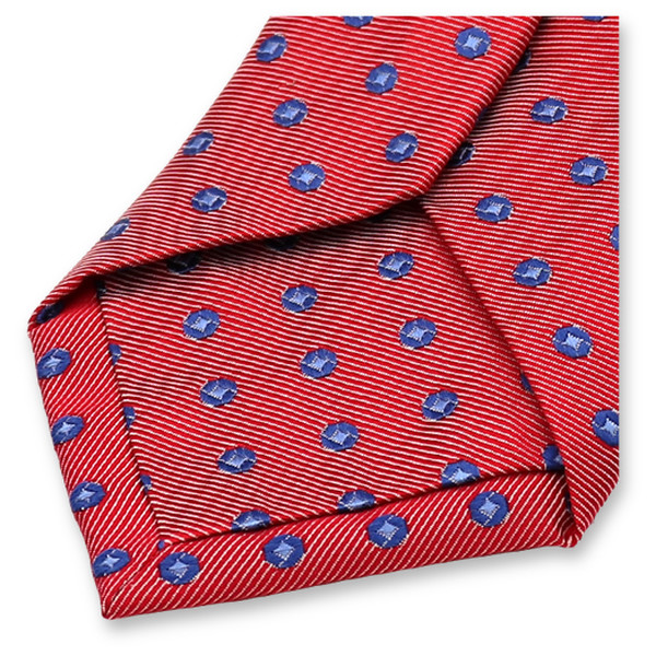 Cravate étroite rouge à pois bleus (3)