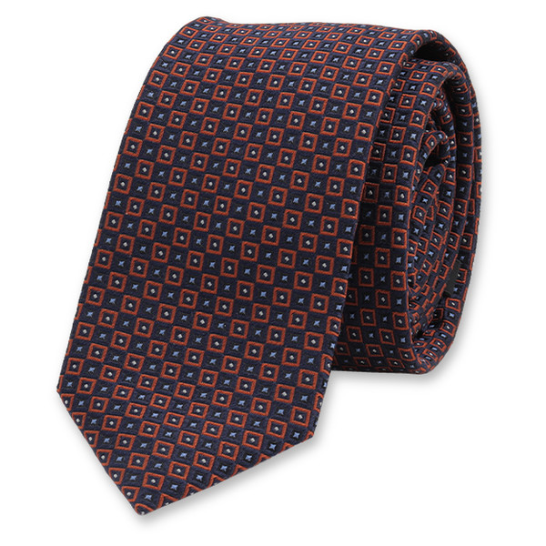 Cravate étroite Bleu Foncé à Motif Orange (1)