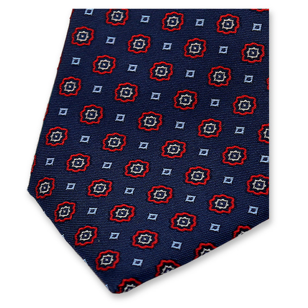 Cravate étroite bleu foncé à motif rouge (2)