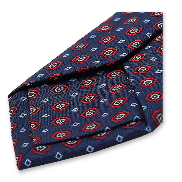 Cravate étroite bleu foncé à motif rouge (3)