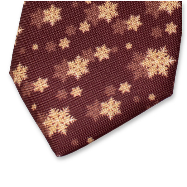 Cravate de Noël Rouge Bordeaux - Étoiles de Neige Dorées (2)