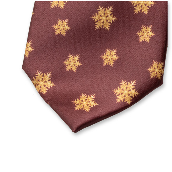 Cravate de Noël Rouge Bordeaux - Étoiles de Neige Dorées (2)