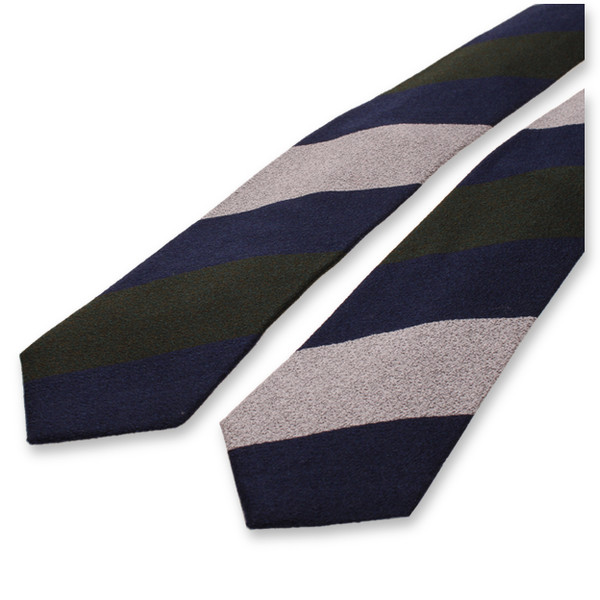 Cravate Block Stripe Bleu Foncé - Vert - Gris (2)