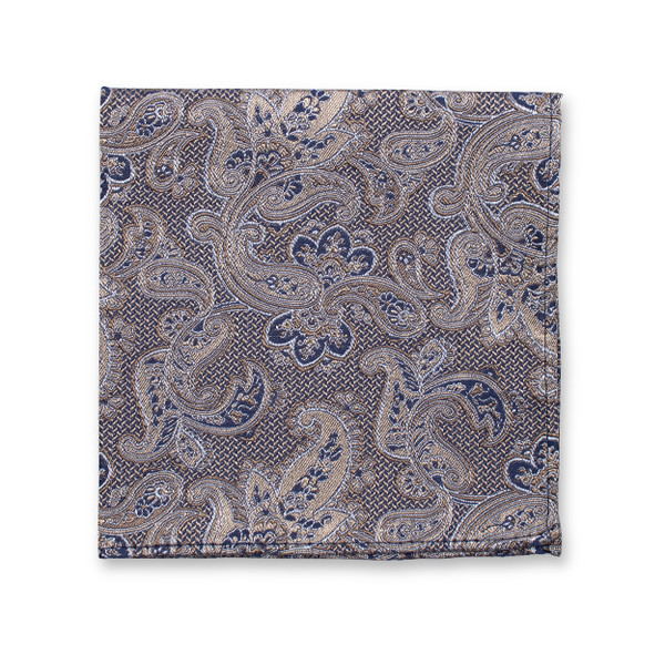 Pochette de Costume de Luxe beige - Motif Paisley Bleu Foncé (1)