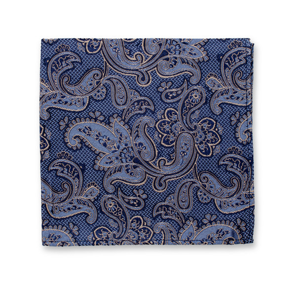 Pochette de Costume de Luxe Bleu Foncé - Motif Beige (1)