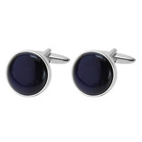 Boutons de manchette Bleu Foncé rond - Thumbnail 1
