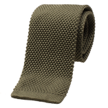 Cravate Tricot Vert Olive - Soie - Thumbnail 1