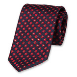 Cravate de Luxe Bleu Foncé - Motif Floral Rouge - Thumbnail 1