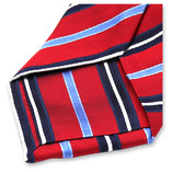 Cravate Rouge De Luxe - Rayures Bleues - Thumbnail 3