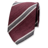 Bordeaux - Cravate à rayures grises - Soie italienne - Thumbnail 1