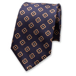 Cravate de luxe bleu foncé à fleurs beiges - Thumbnail 2