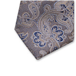 Cravate de luxe beige et bleu foncé - Motif cachemire - Thumbnail 2