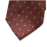 Cravate de Luxe Marron rouille à pois bleu clair - Thumbnail 2