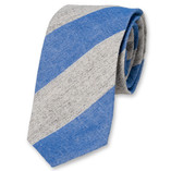 Cravate homme en lin - Bleu-Gris - Thumbnail 1