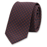 Cravate étroite Bleu Foncé à Motif Orange - Thumbnail 1