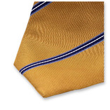 Cravate Etroite Jaune Ocre - Rayures Bleues - Thumbnail 2