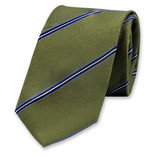 Cravate Vert Mousse - Rayures Bleues - Thumbnail 1