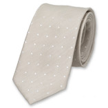 Cravate homme en lin beige à pois - Thumbnail 1